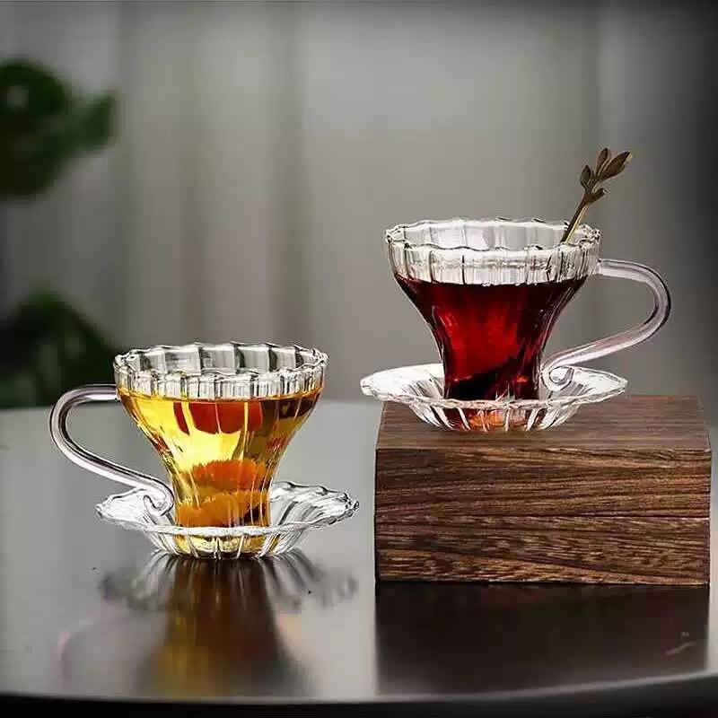 Простая полосатая стеклянная чашка для чая в европейском стиле с подносом, высокие термостойкие кофейные чашки из боросиликатного стекла