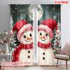 2pcs,2D Plane Printing Print Curtains Cute Snowman Couple Christmas (4) Durable Polyester (without Rod) Versatile All Ldeal for