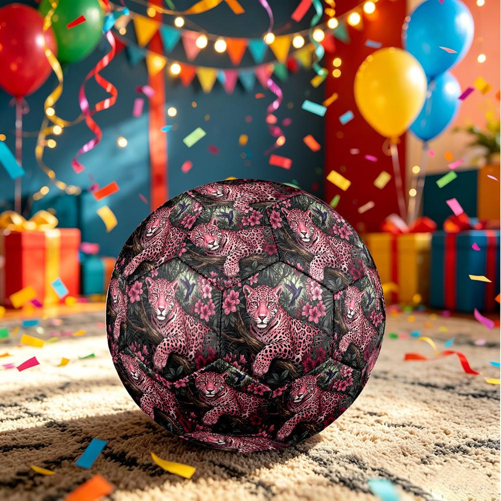 1pc Pink Leopard Jungle Theme Soccer Ball Football, Size 5, Lightweight PVC, Outdoor Training Soccer Ball,Sports Gift t61410