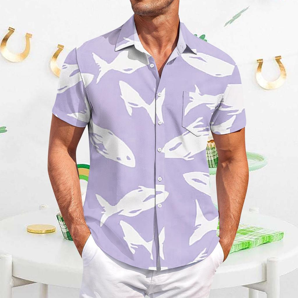 Мужская повседневная рубашка с короткими рукавами, облегающая, стильная, с гавайским принтом
