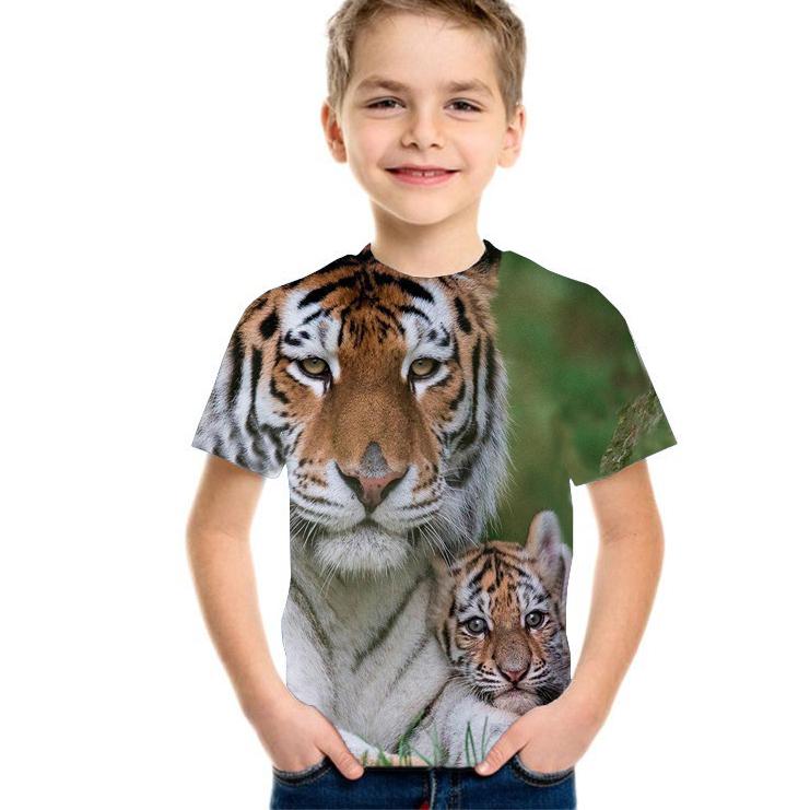 Летняя модная футболка с 3D изображением льва, детская футболка с забавными животными, рубашки с волком и тигром, повседневные детские топы с короткими рукавами и героями мультфильмов для мальчиков и девочек