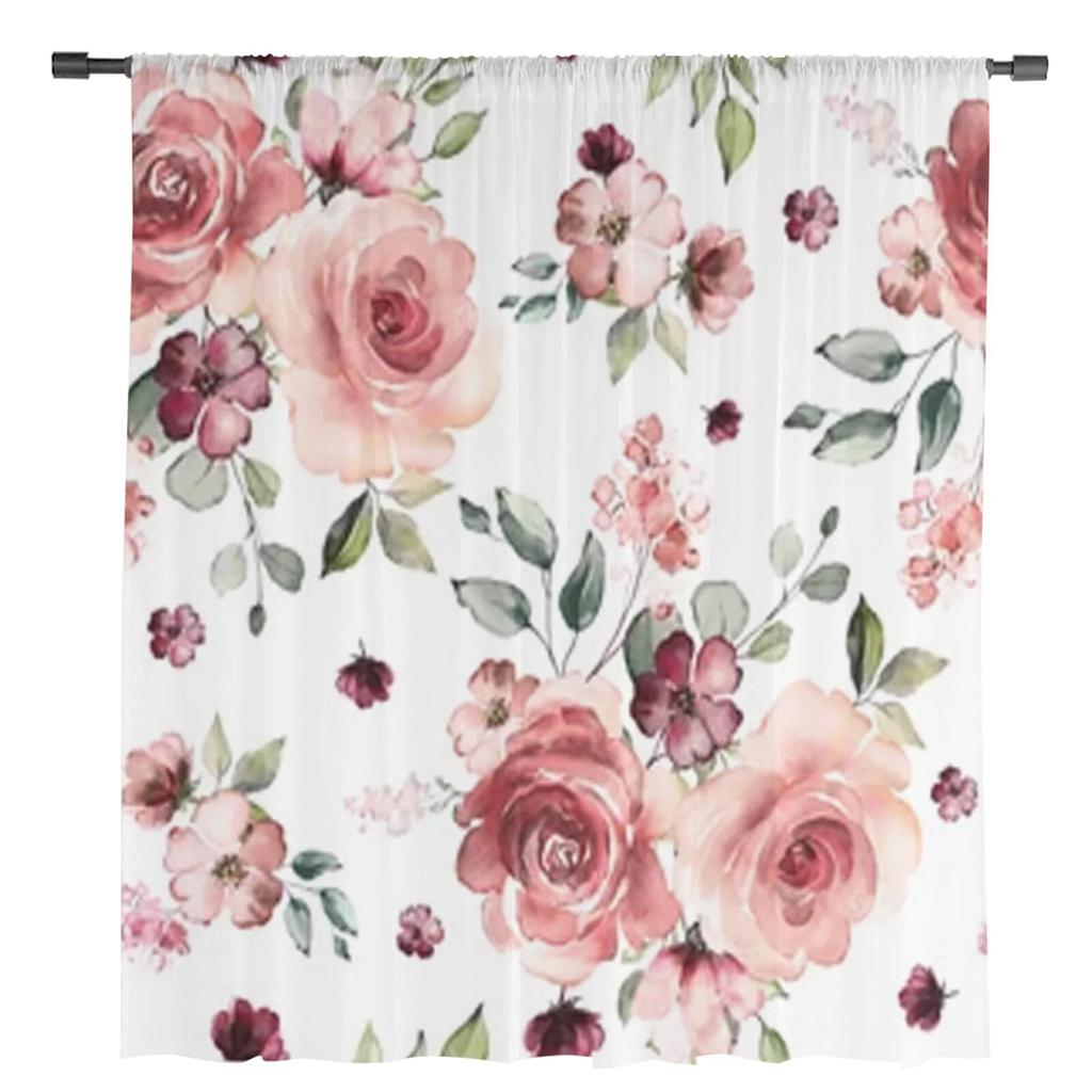 Прозрачные шторы с весенними цветами и листьями, вуаль для спальни, прозрачные шторы для окон, кухни, тюлевые шторы