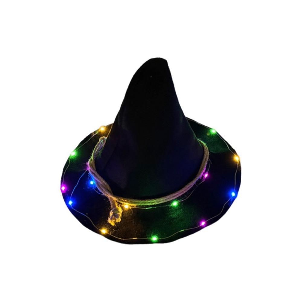 Pointed Design LED Witch Hat Black Cosplay Hat Light Up Wizard Hat Carnival Festival