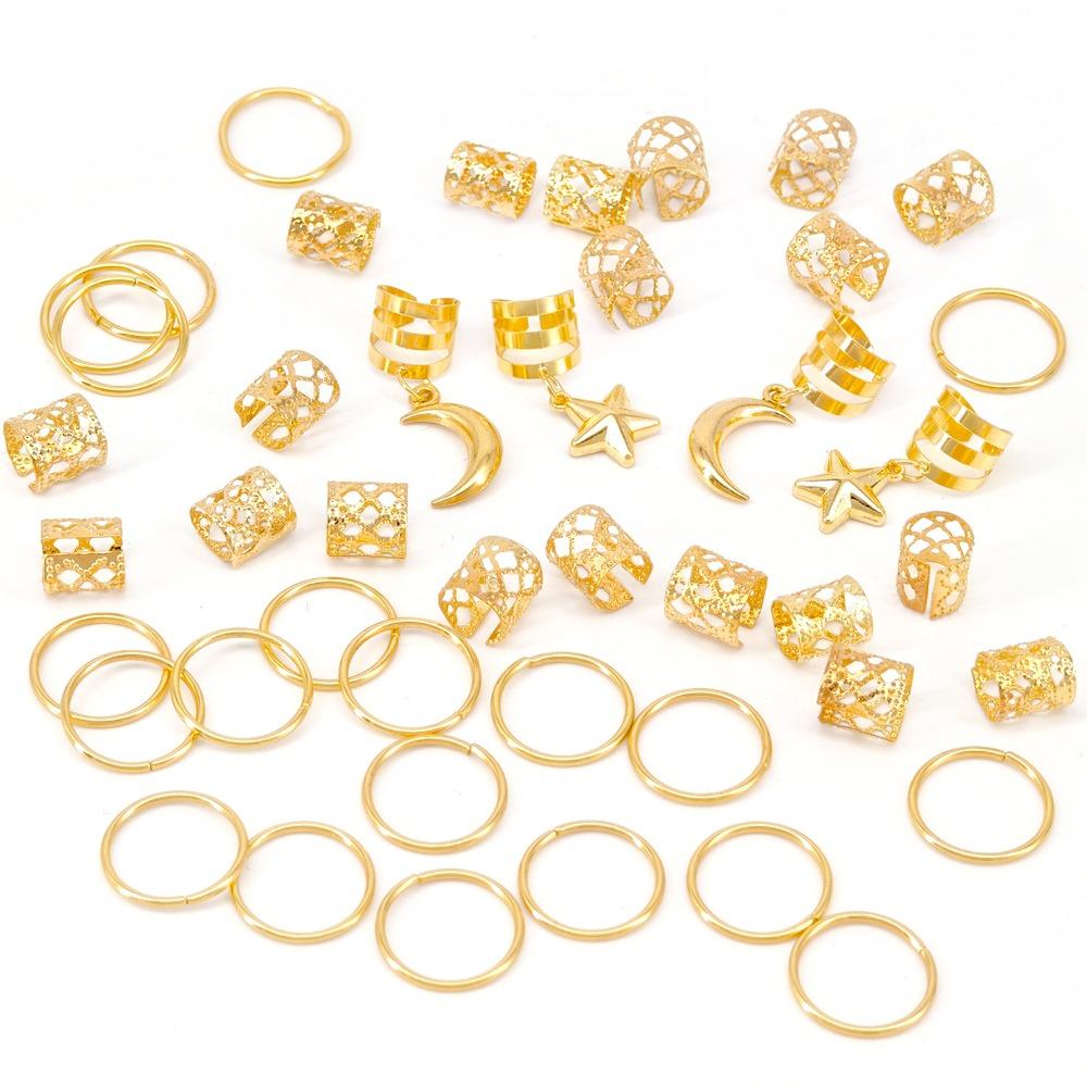 44pcs Stars Moon Hollow Out Hair Ring Dread Locks Hair Braid Tubes Dreadlocks Beads Decor