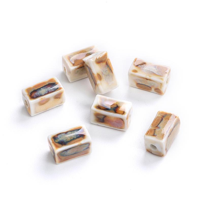 10 шт. 13x8 мм фарфоровые бусины с цветочной глазурью, прямоугольные кубовидные керамические бусины для изготовления ювелирных изделий, сделай сам, подвески, браслет, ожерелье, ремесла