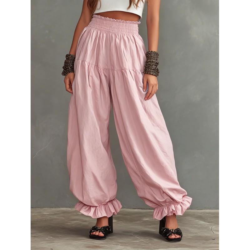 2026 Womens Loose Lantern Pants Ruffled Hem Casual Trousers