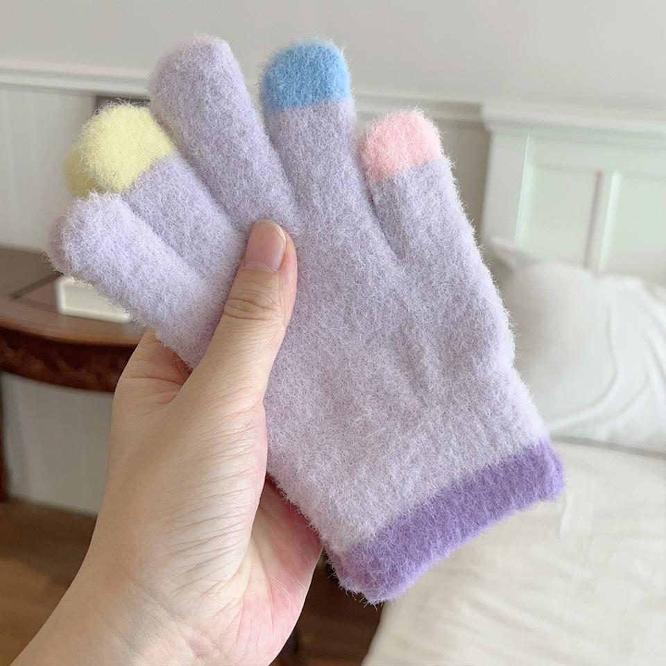 Winter Baby Girl Gloves Cute Bunny Flower Five Finger Separate Gloves for Toddlers Warm Anti-Cold Mittens for Infant