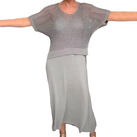 Женский комплект из 2 шт./компл., вязаный топ с коротким рукавом и круглым вырезом, топ с V-образным вырезом