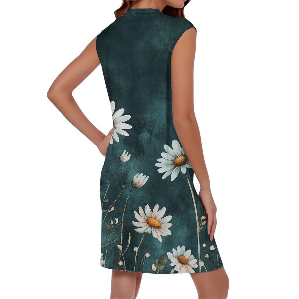 Women's Casual And Fashionable Round-neck Sleeveless Printing Mid Length Dress