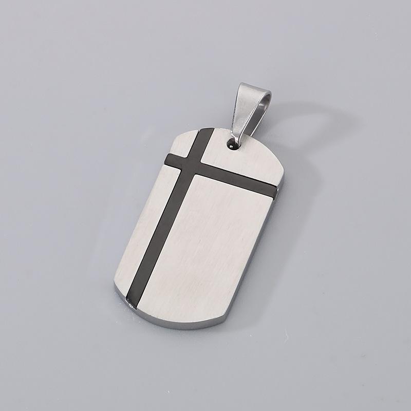 Punk Stainless Steel Square Pendant Necklace for Men Simple Stone Pattern Dog Tag Accessories Personalized Trendy Jewelry