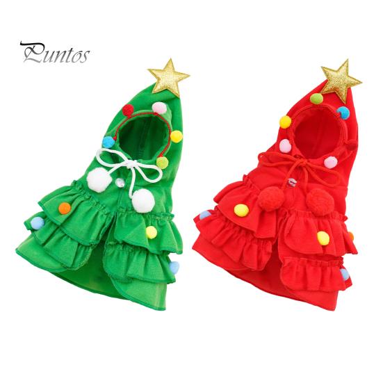 Рождественский наряд для питомца, красно-зеленый плащ для питомца со звездой и помпонами, накидка для щенка, костюм эльфа на рождественскую елку, праздничный наряд для кошек и щенков