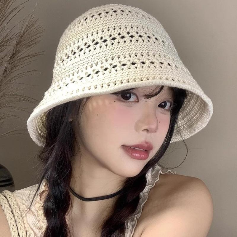 Панама женская летняя новая вязаная ажурная панама солнцезащитная шляпа универсальная шляпа-ведро