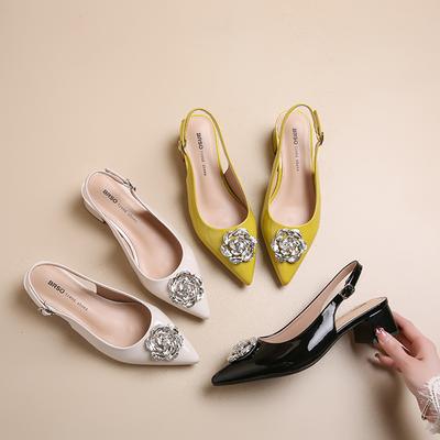 Хрустальная квадратная пряжка, сандалии на высоком каблуке, женские, весна-лето, слипоны, туфли-лодочки с острым носком, женские, тонкий каблук, праздничные свадебные туфли Mujer