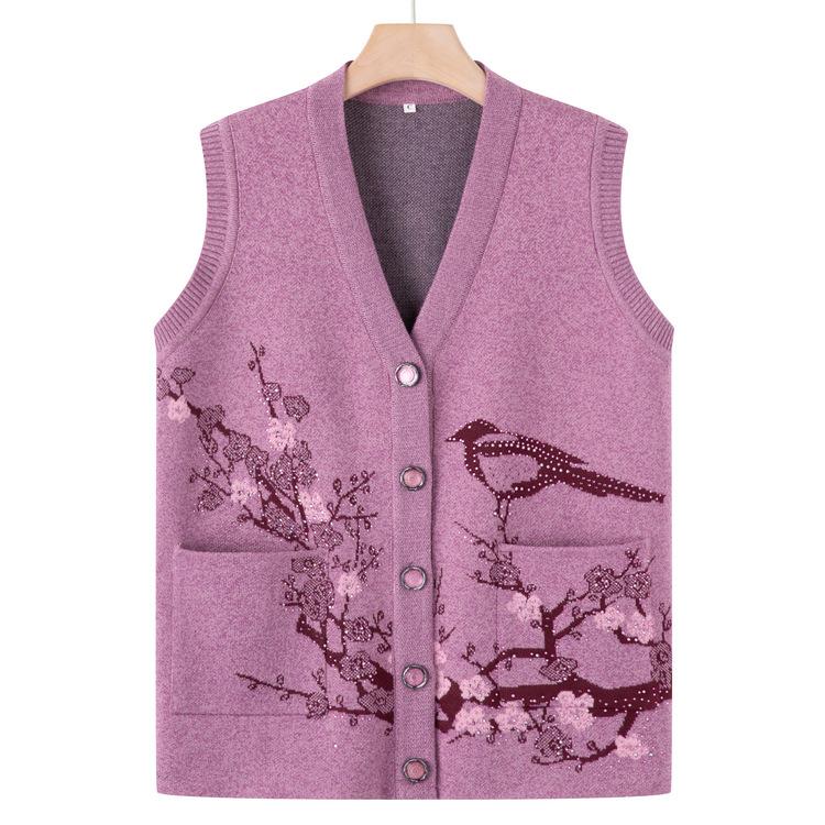 Middle-aged and Elderly Autumn Sweater Cardigan Elderly Casual Vest Autumn Clothes Mother Vest Vest Old Lady Grandma Clothes