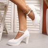 Block Heel Platform Pumps Women Black High Heels Shoes Ladies Elegant Office Shoes White Red Wedding Party Shoes Size36-42