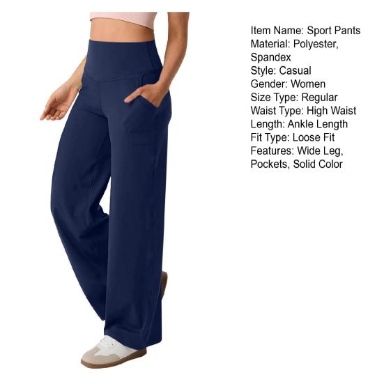 Женские штаны для йоги, однотонные, с высокой талией, широкие спортивные штаны с карманами, утягивающие живот, прямые брюки для платья