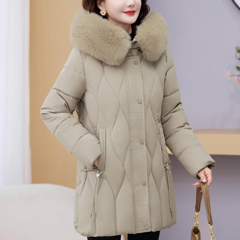 Winter Jackets Middle Age Woman Plus Size Outerwears Hooded Faux Fur Collar Thick Warm Casual Winter Coat Female Parkas