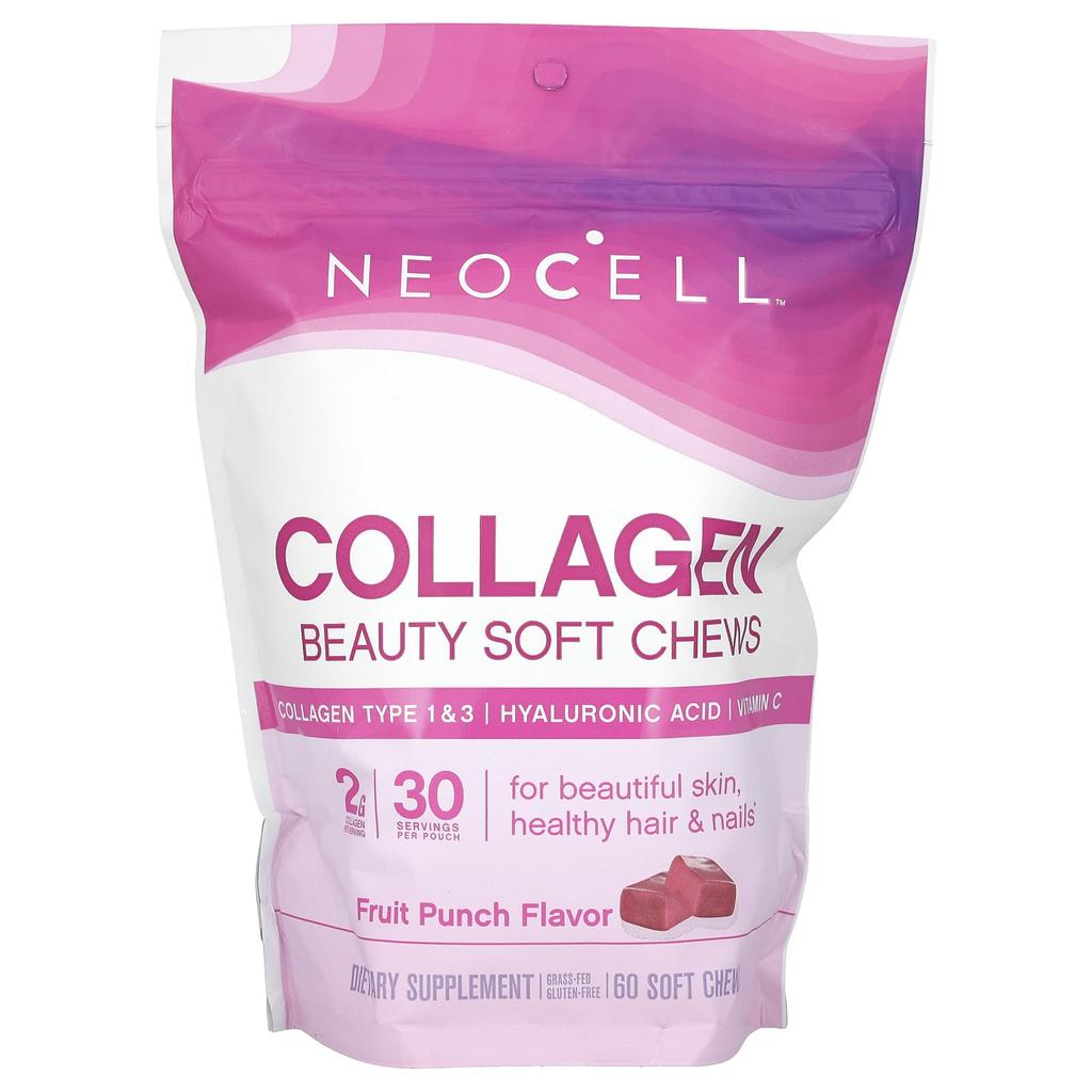 NeoCell Collagen Beauty Soft Chews, Fruit Punch Flavor, 2g, 60 Soft Chews (1g Per Chew)