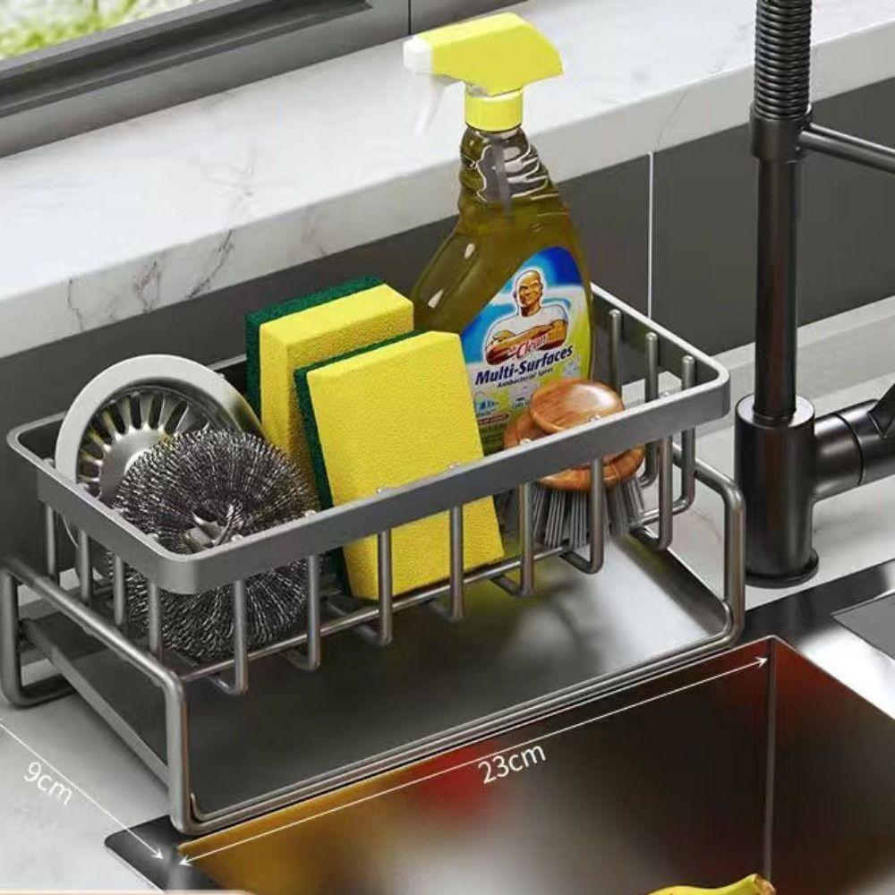 Adjustable Self-draining Sink Shelf Stainless Steel Drain Rack Sink Organizer Auto Drain Tray Soap