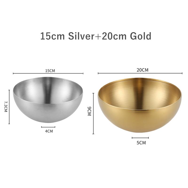 2 шт., нержавеющая сталь, миска для салата из лапши, серебряная, золотая, кухонная, фруктовая, миска для рамена, контейнер для смешивания яиц, корейская посуда 15/20 см