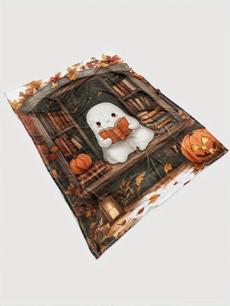 Halloween Ghost Reading Throw Blanket  Polyester Soft Plush for Couch Bed Sofa  pc