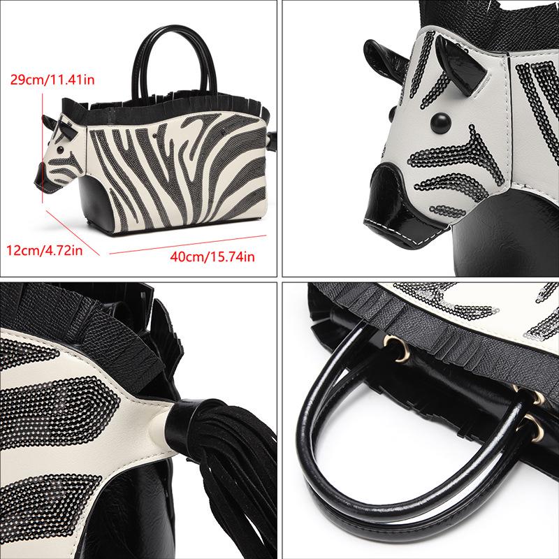 Женская сумка через плечо с пайетками зебры - Новый стиль, Нишевый дизайн, Контрастный цвет, Высококачественная текстура, Личностная сумка-мессенджер