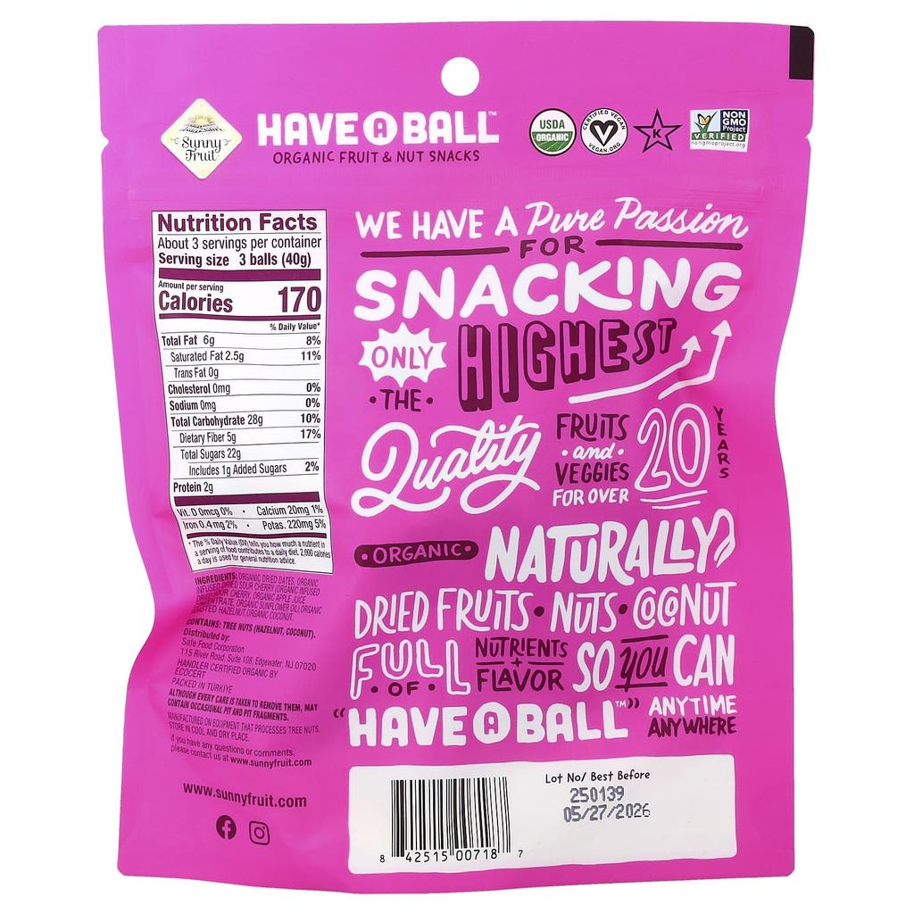 Sunny Fruit, Have A Ball™, Organic Fruit & Nut Snack, Cherry & Hazelnut, 4.4 oz (126 g)