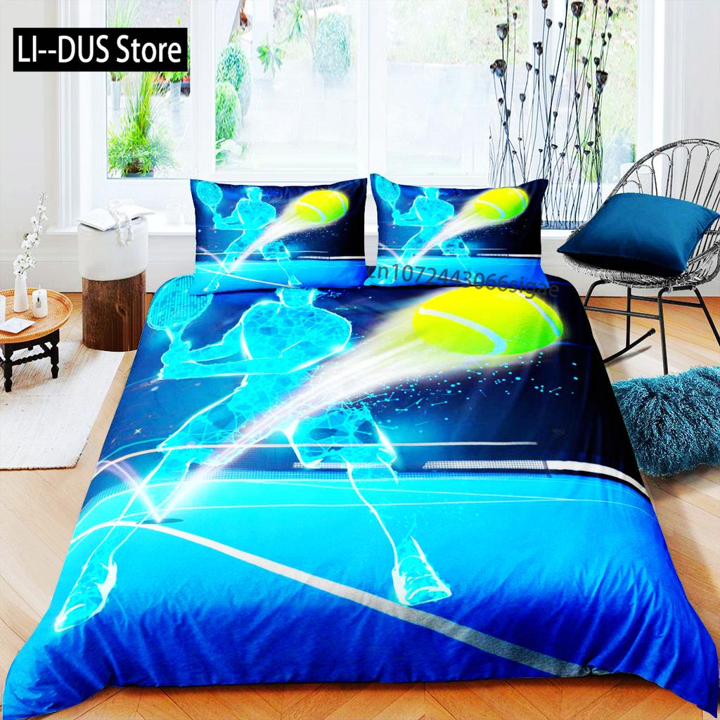 Комплект пододеяльника с теннисным мячом, Постельный комплект на спортивную тематику, Размер Твин для детей, подростков, взрослых, Пододеяльник с изображением теннисной ракетки и мяча