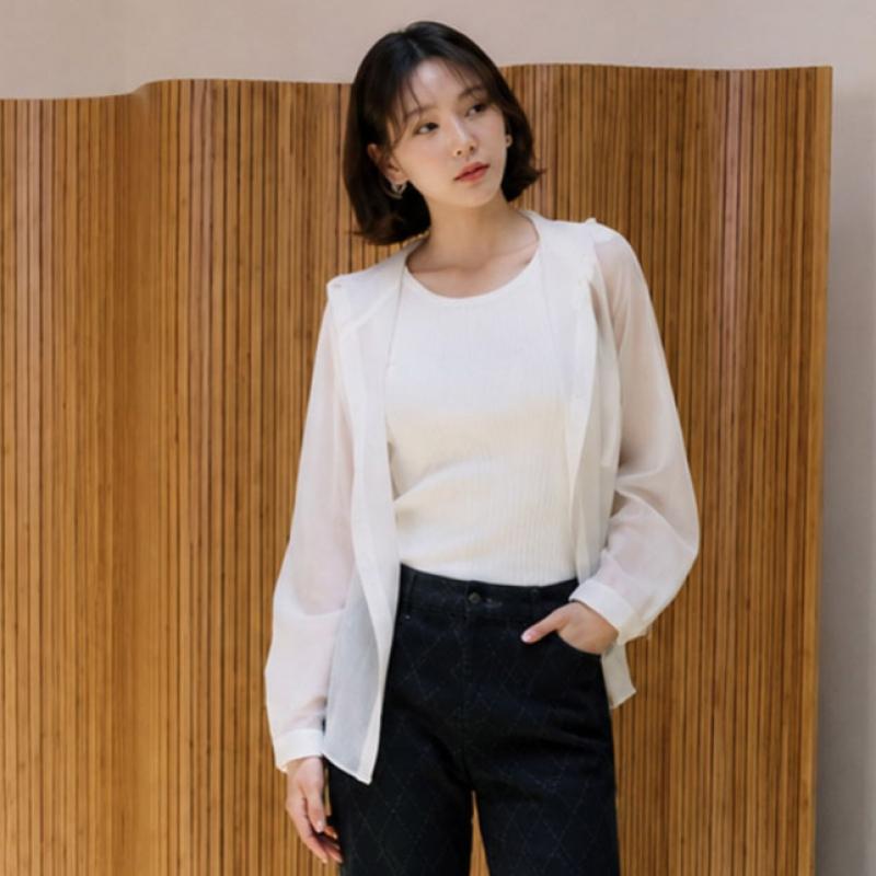 Elua Sheer Hood String Shirt Jacket Ivory