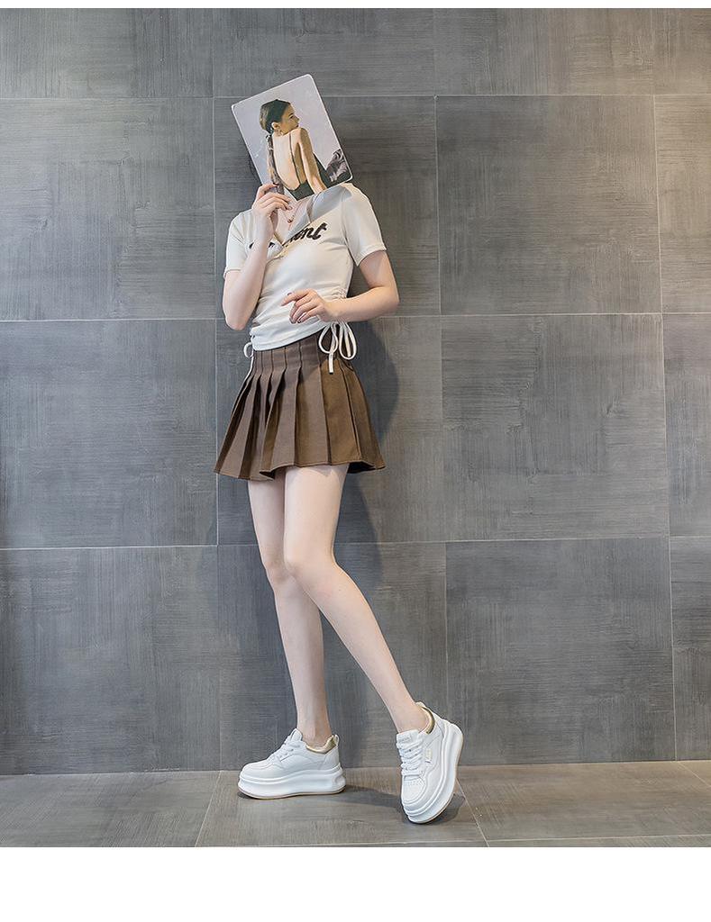 Весна 2025 Белые кожаные кеды на платформе – Повседневные женские туфли на танкетке