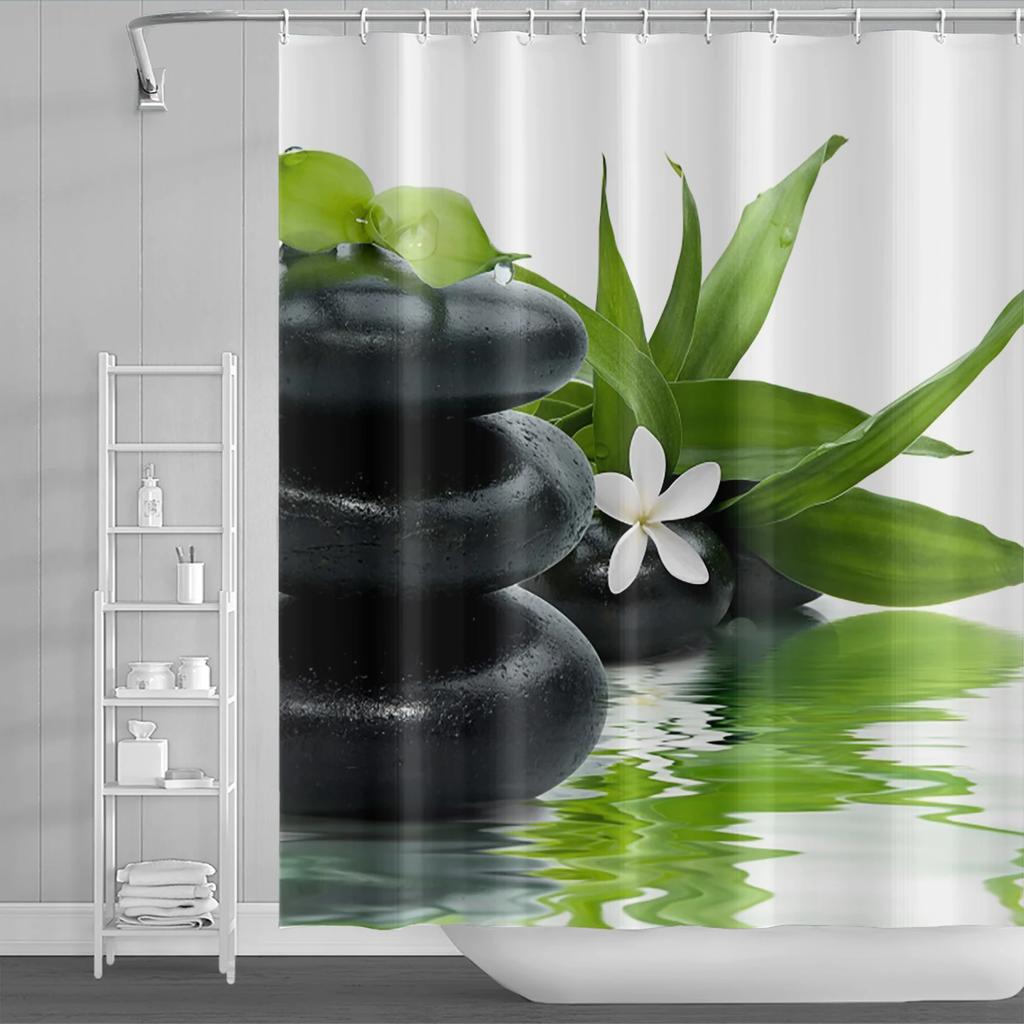 Spa Buddha Water Yoga Shower Curtain Rural Landscape Creek Stone Lotus Buddha Waterproof Polyester Bathroom Curtain With Hooks