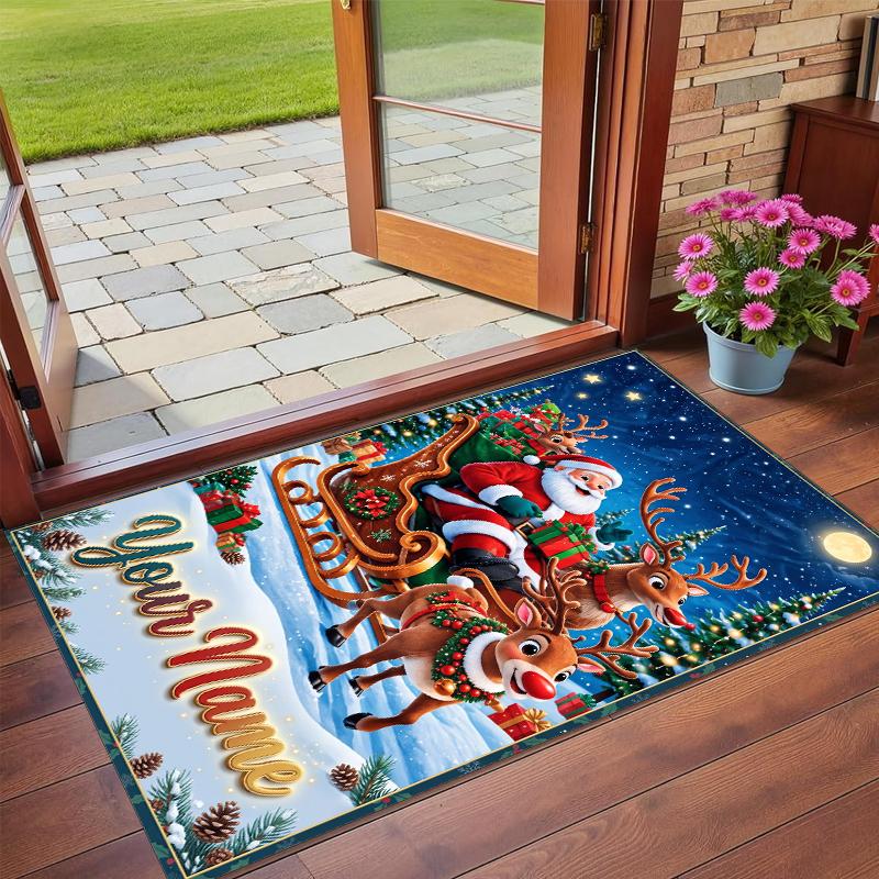 Christmas Custom Name Printed Square Area Rug Soft Non Slip Floor Carpet For Bedroom Holiday Gift