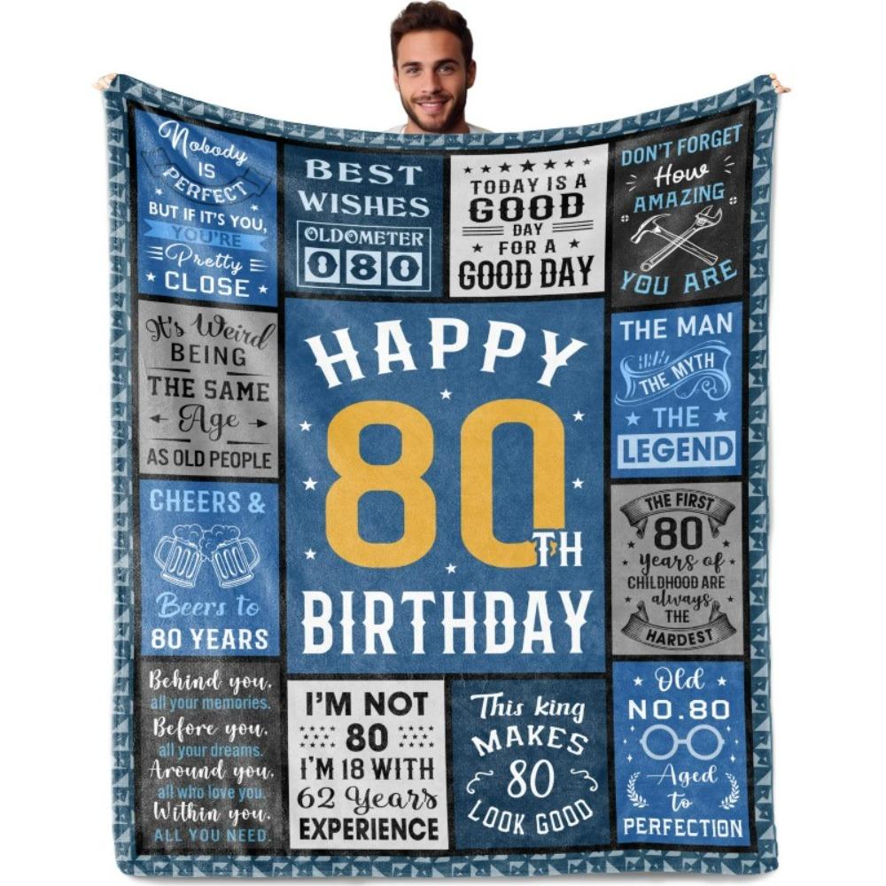 80th Birthday Gift Blanket Print Soft and Comfortable Flannel Blanket for Sofa Bed Living Room