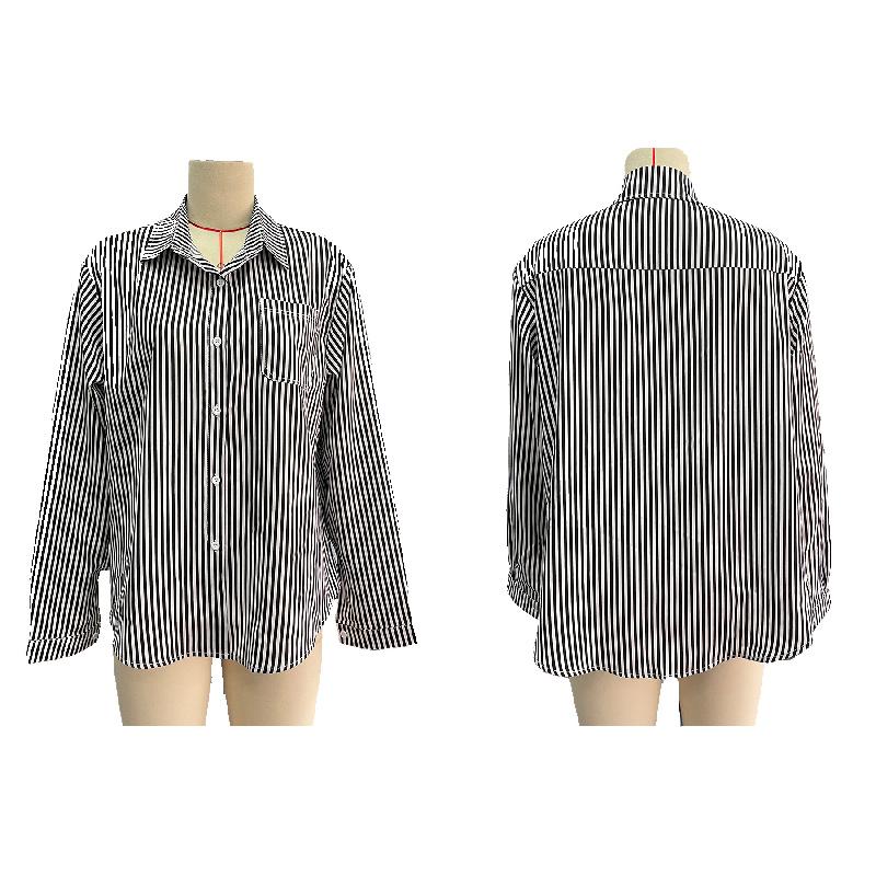 Spring new women's fashion loose striped shirt casual breathable long-sleeve top