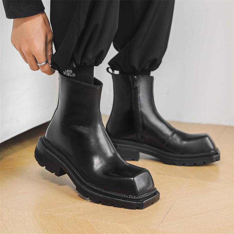 Chelsea boots men's 2024 autumn and winter new British style men's square head thick sole heightening Martin boots 2907-J