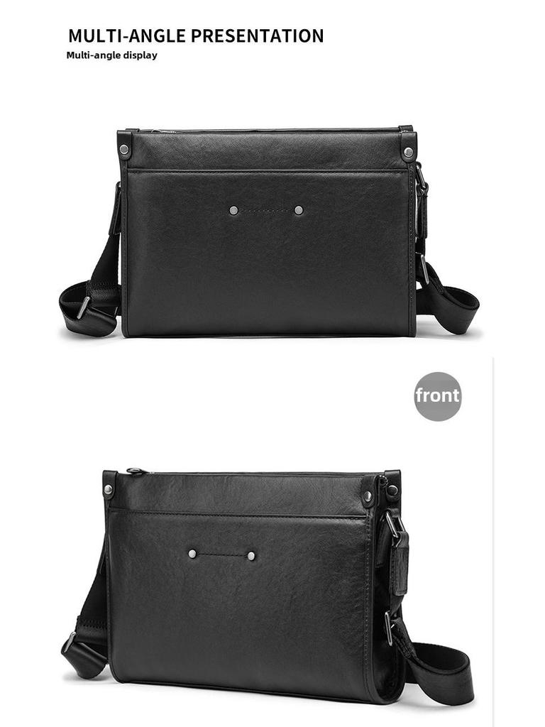 Men's Genuine Leather Trendy Waterproof Shoulder Bag - Large Capacity and Casual Style