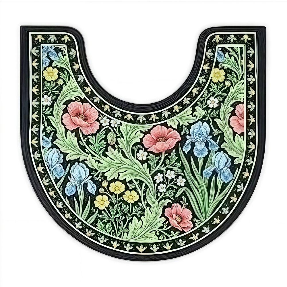 Floral Pattern Toilet U-shaped Mat Absorbent Bath Mat Practical Bathroom Floor Rug Household