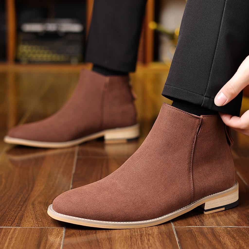 Новые мужские модные ботинки из натуральной кожи Business Casual на молнии Стелька с амортизацией Нескользящая подошва Мягкие и удобные