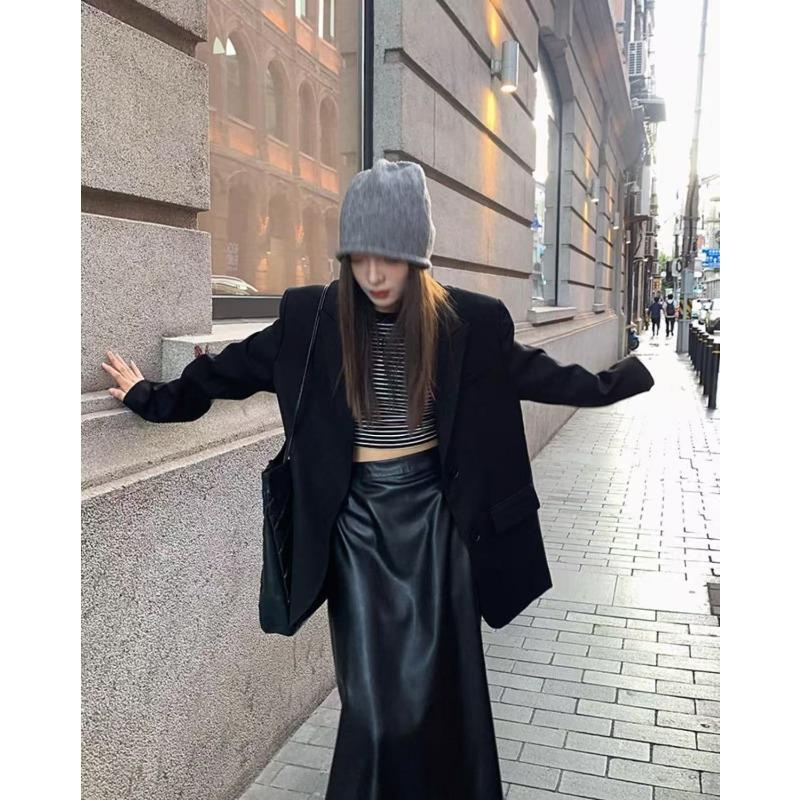 Белый блейзер в корейском стиле, свободного кроя, куртка на весну-осень для миниатюрных женщин, повседневный офисный наряд