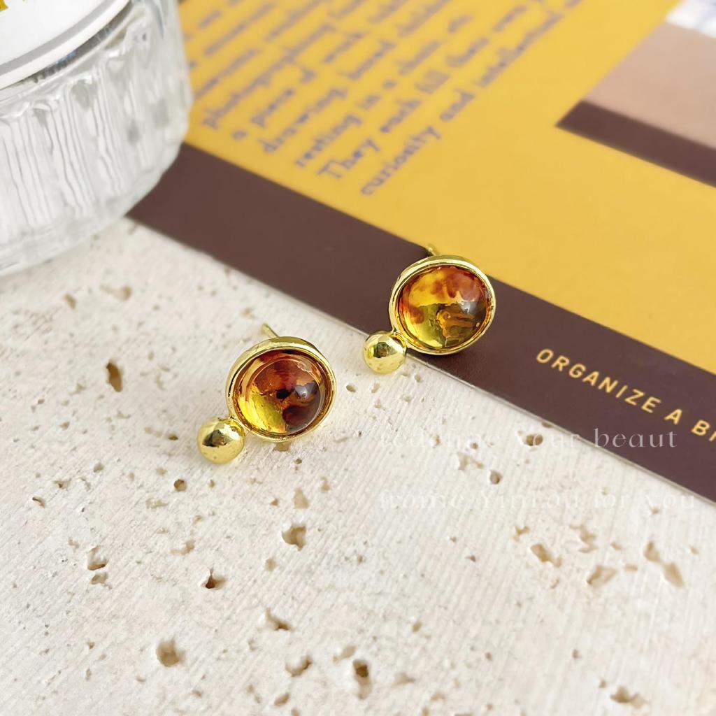 «Серьги-иглы Майяра 925»: "Янтарный жемчуг в стиле ретро для осени/зимы"