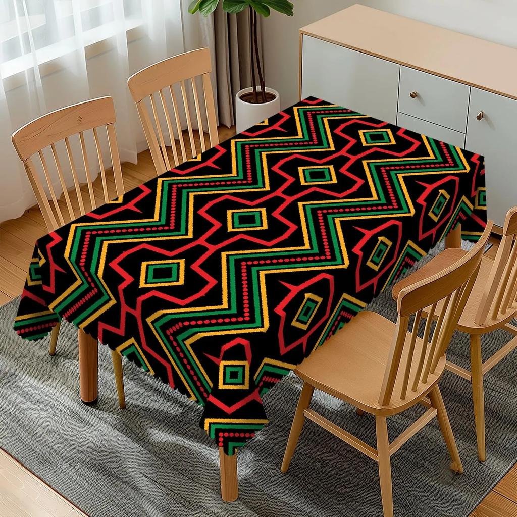 Ethnic Pattern Table Cover Waterproof Polyester 2D Flat Printed Durable Tablecloth For Indoor Outdoor Everyday Dining Use