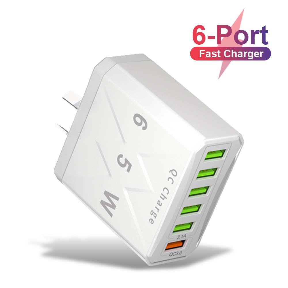 65W QC3.0 6-портовое USB-зарядное устройство для мобильных телефонов - Стандарт США/ЕС/Великобритании