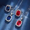 Jewelry Copper Bottom Gold-Plated Simulation Red Corundum Blue Spinel Temperament Fat Square Women'S Set 10 * 14