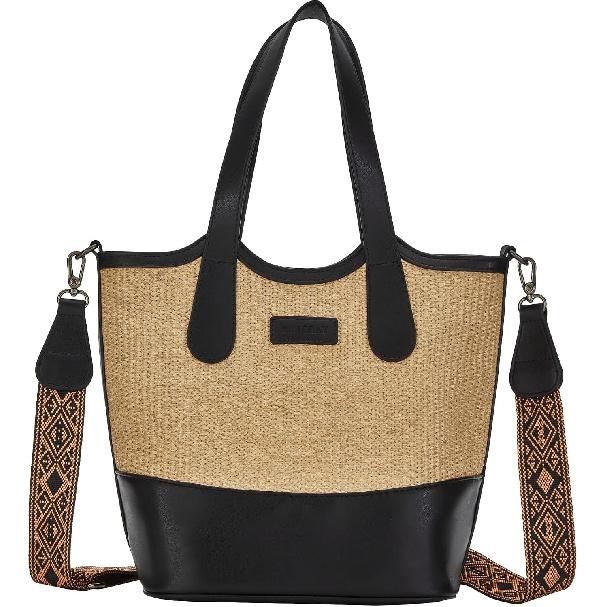 Tote Bag for Women,Straw&Vegan Leather Bucket Bags Crossbody Top Handle Purses And Handbags For Work Travel Beach