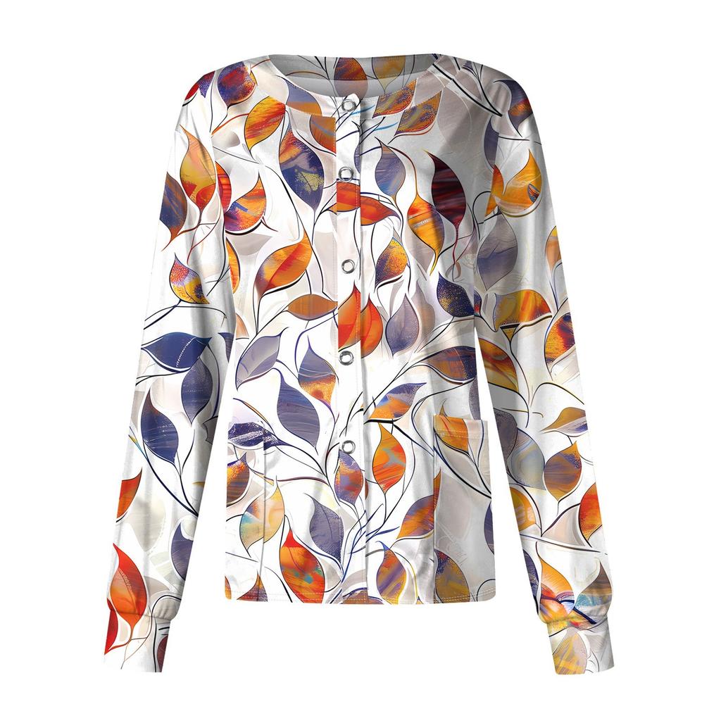 Женский повседневный однобортный однобортный защитная одежда с длинными рукавами и цветочным принтом, кардиган, топ