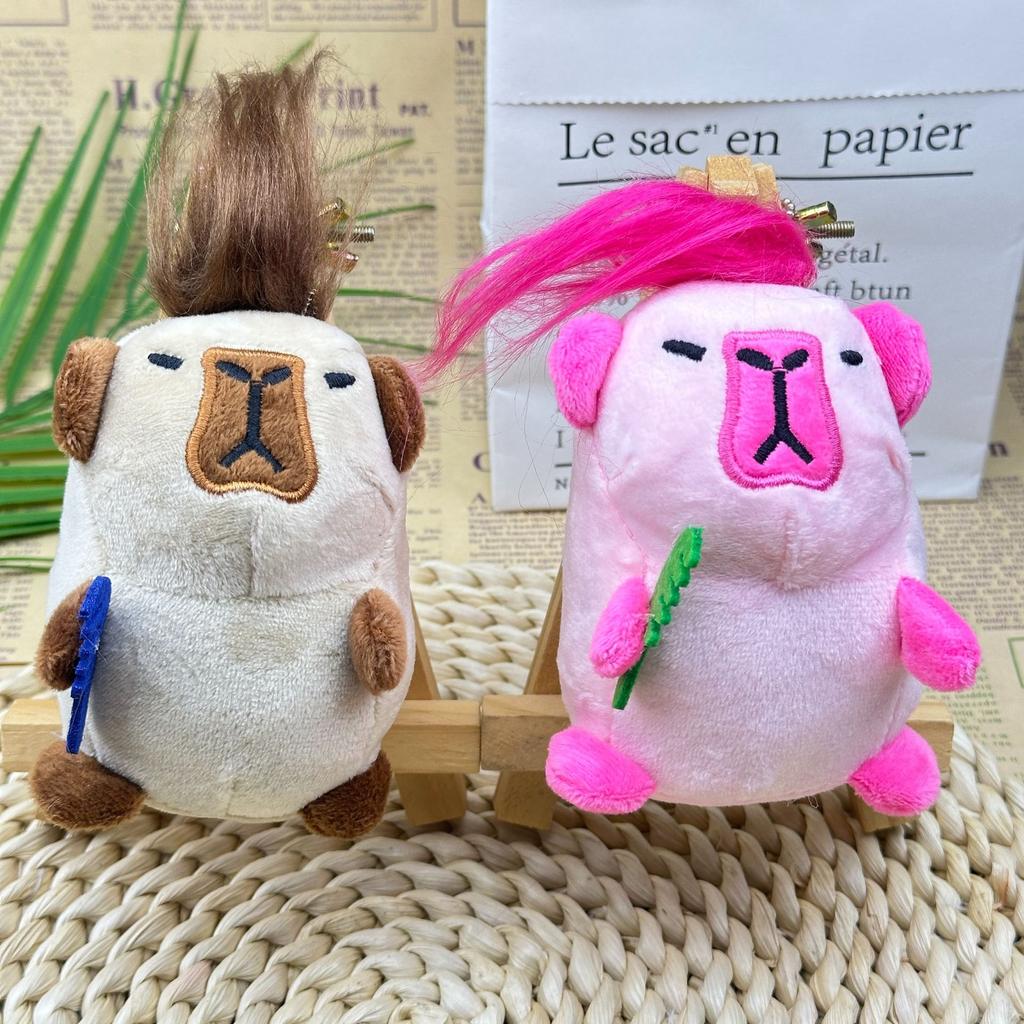 Creative Cute Stuffed Capybara Keychain Long-haired Capybara Doll Pendant Capybara Worm Doll Pendant Keychain Plush Toy