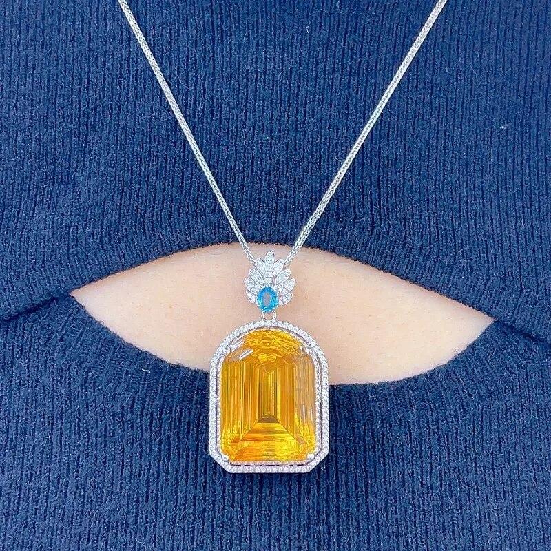 SACEGEMS стерлинговое серебро 925 пробы сертифицировано 19*26 мм натуральный цитрин кулон ожерелья для женщин помолвка коктейльная вечеринка изящные ювелирные изделия