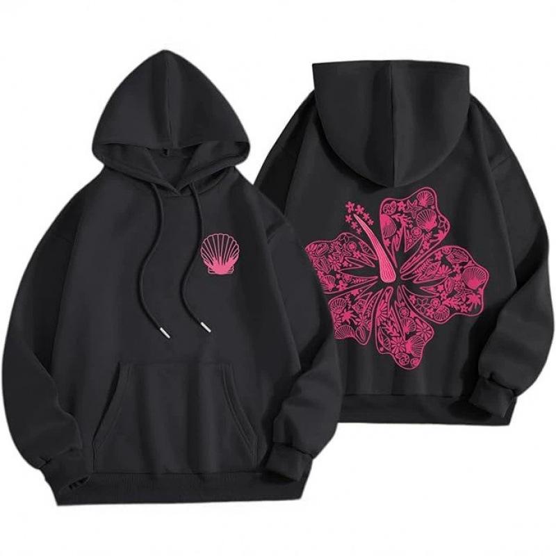 Dark sweatshirt hoodie goth couple Harajuku large size flower pattern print hooded sweater
