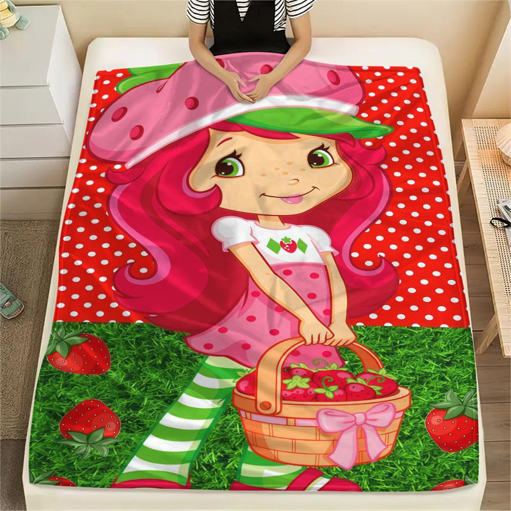Strawberry Shortcake Print FlAannel Blanket, High quality Comfortable for All Seasons, Home Decor, Warmth and Comfort