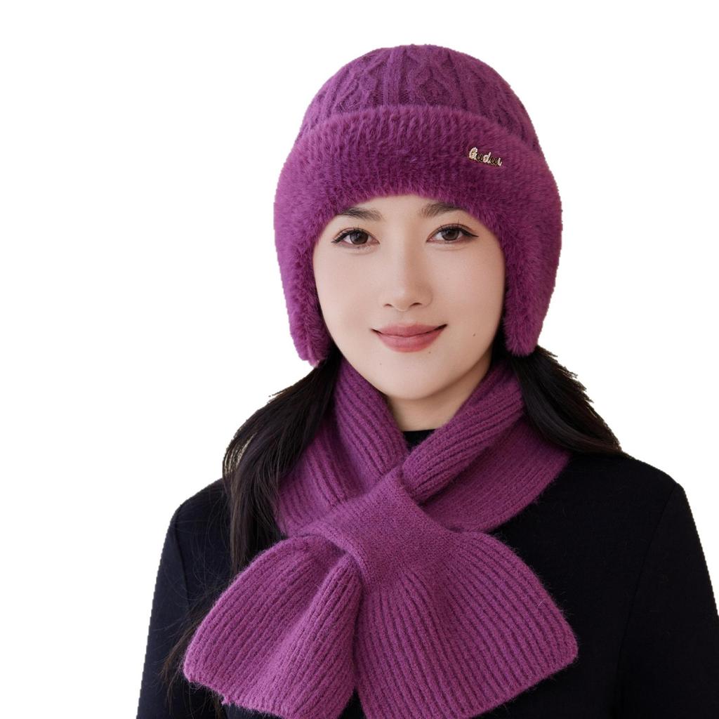 Mom Middle-aged and Elderly Hat Knitted Hat for Women In Winter Warm Ear Protection Head Hat Plus Fluffy Hat Windproof Old Lady